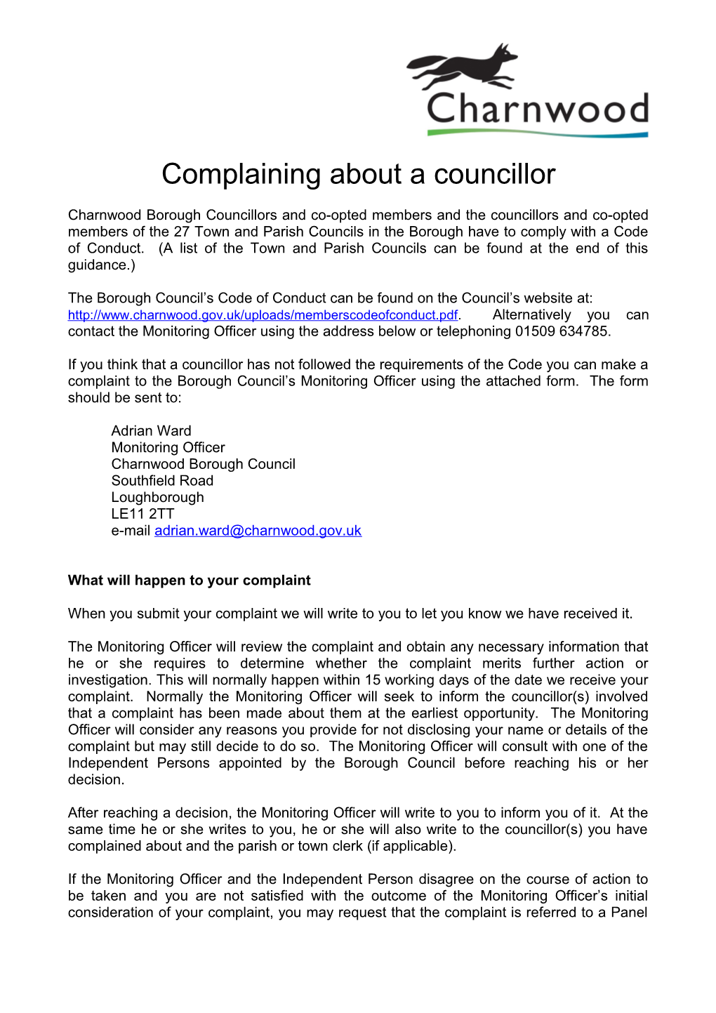 Complaining About a Councillor