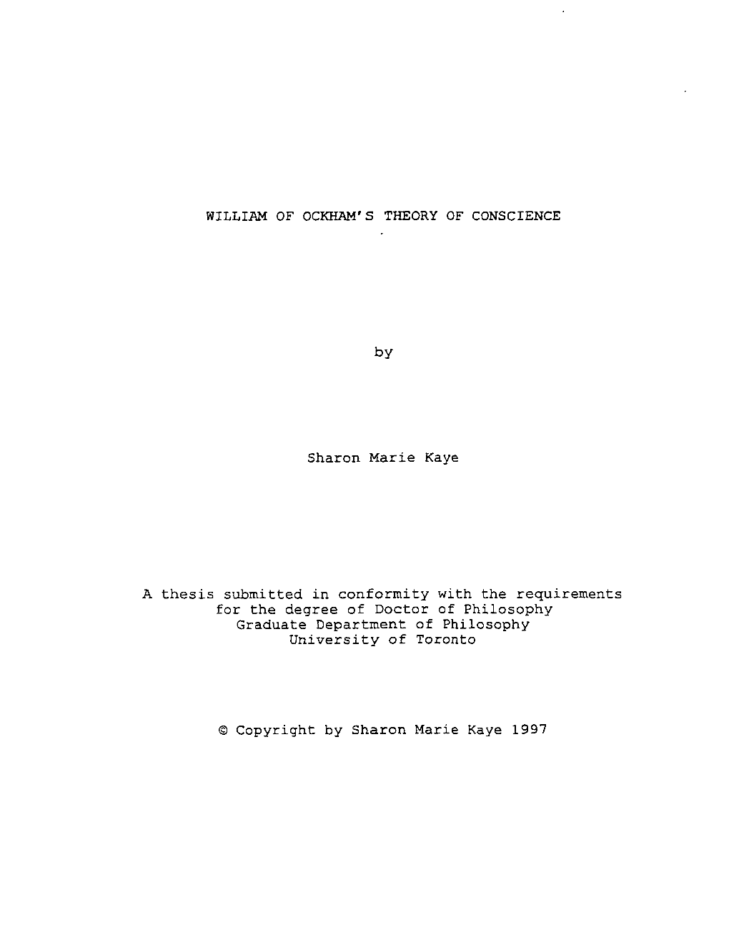 A Thesis Submitted in Conformity with the Requirernents University Of