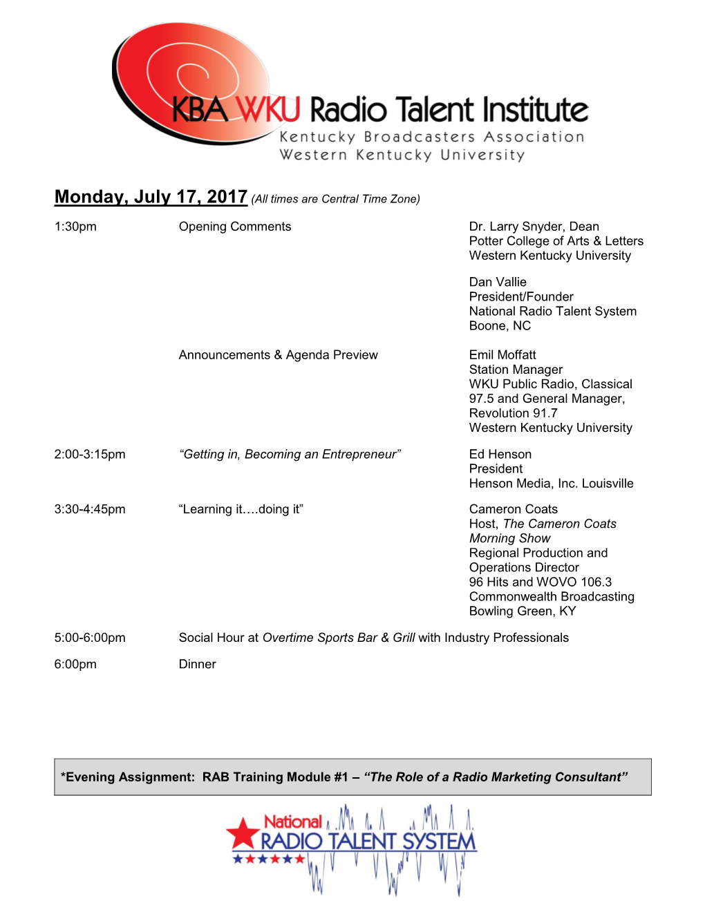 1:30Pm Opening Comments Dr. Larry Snyder, Dean Potter College of Arts & Letters Western Kentucky University