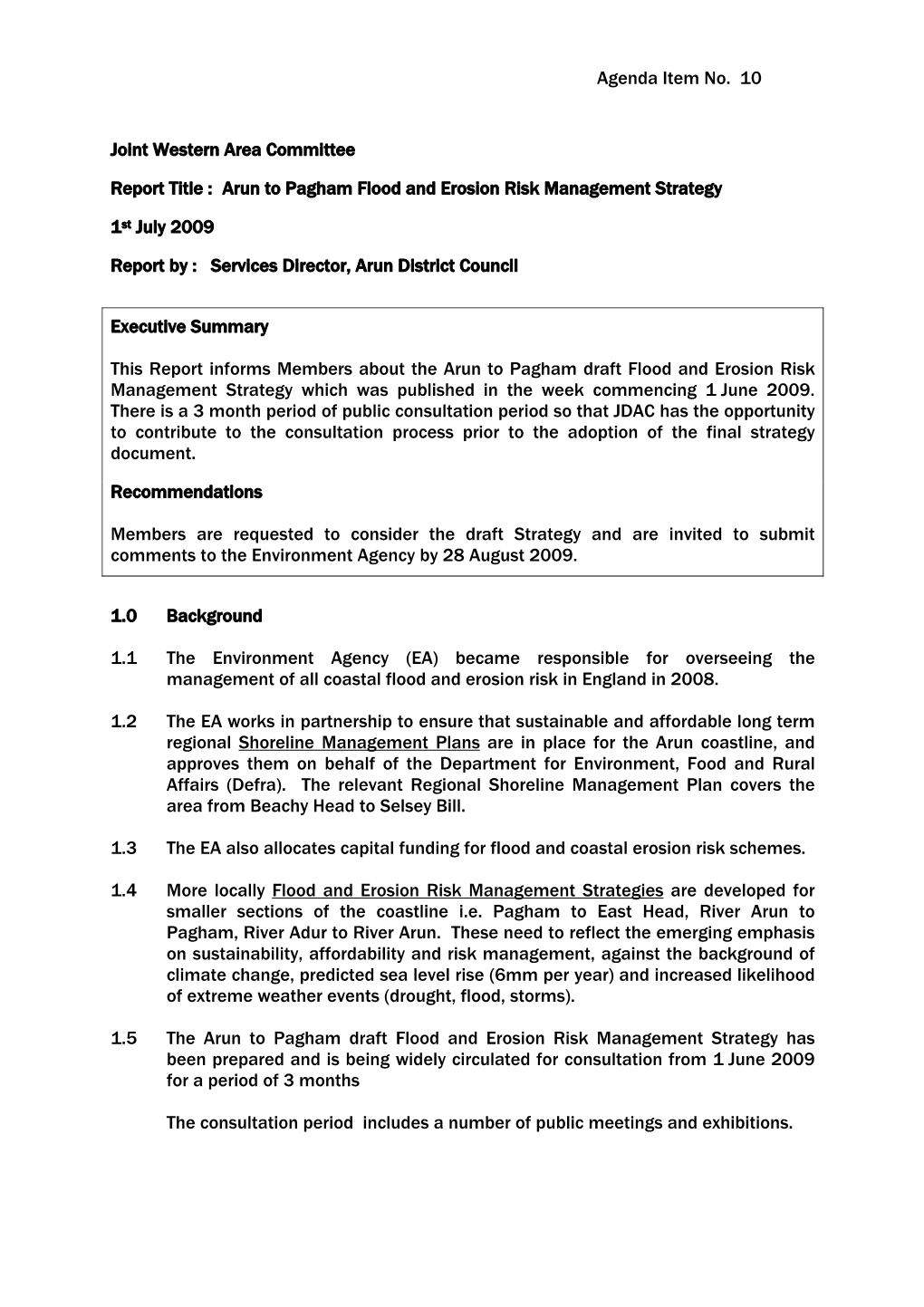 Arun to Pagham Flood and Erosion Risk Management Strategy 1St