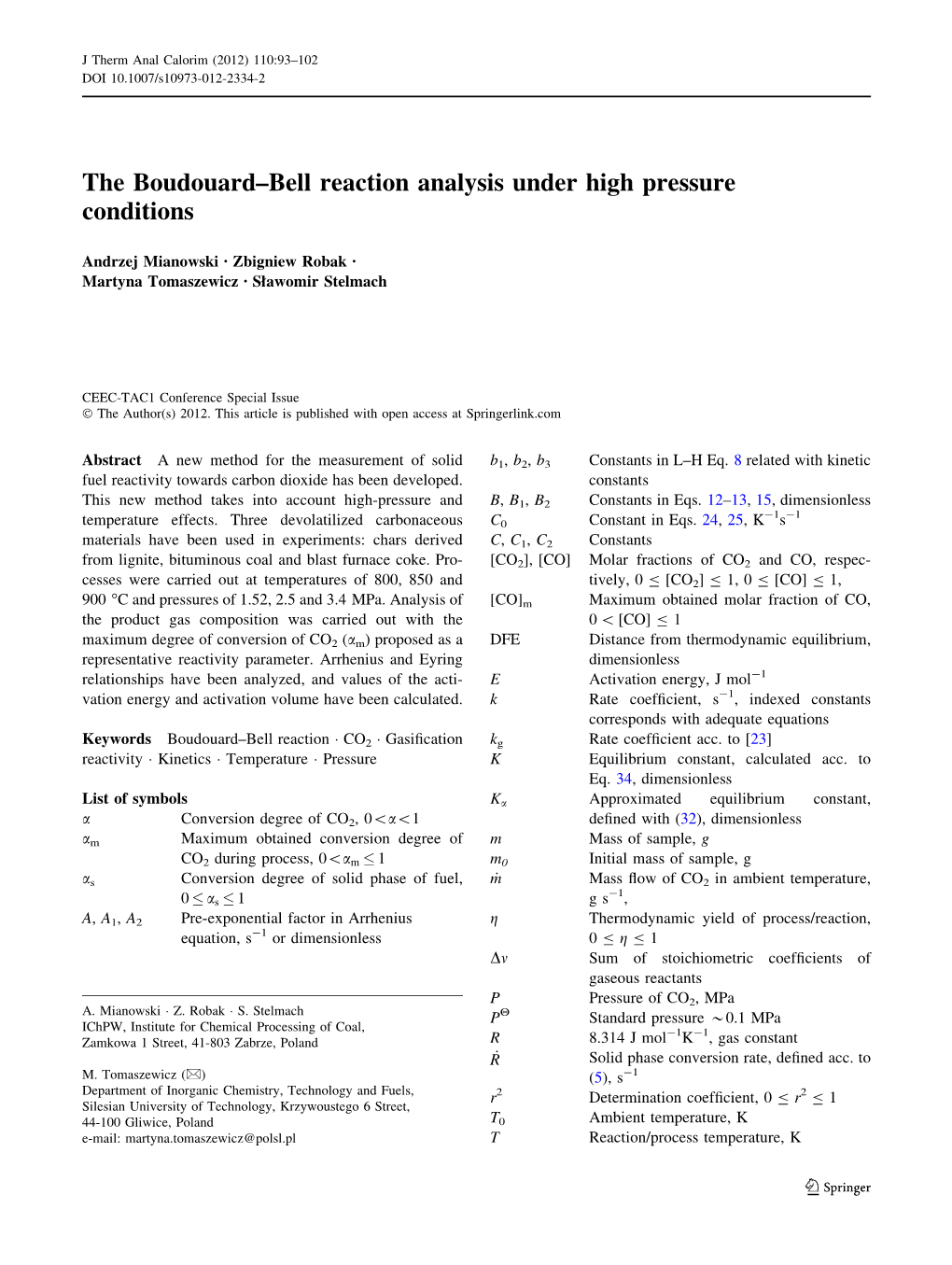 The Boudouard–Bell Reaction Analysis Under High Pressure Conditions