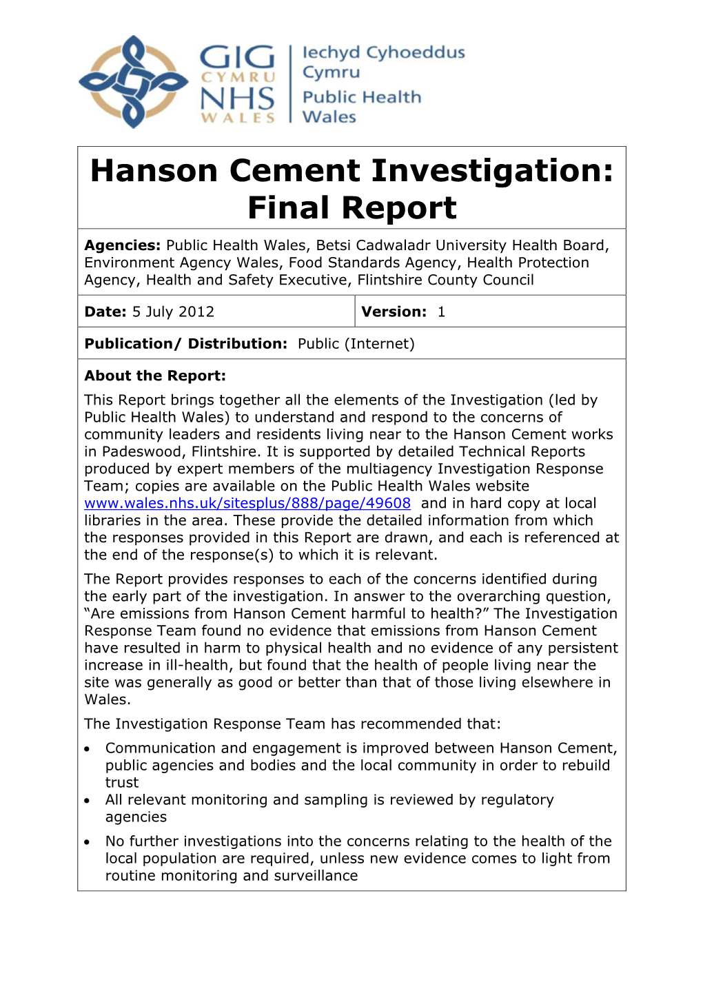 Hanson Cement Investigation: Final Report