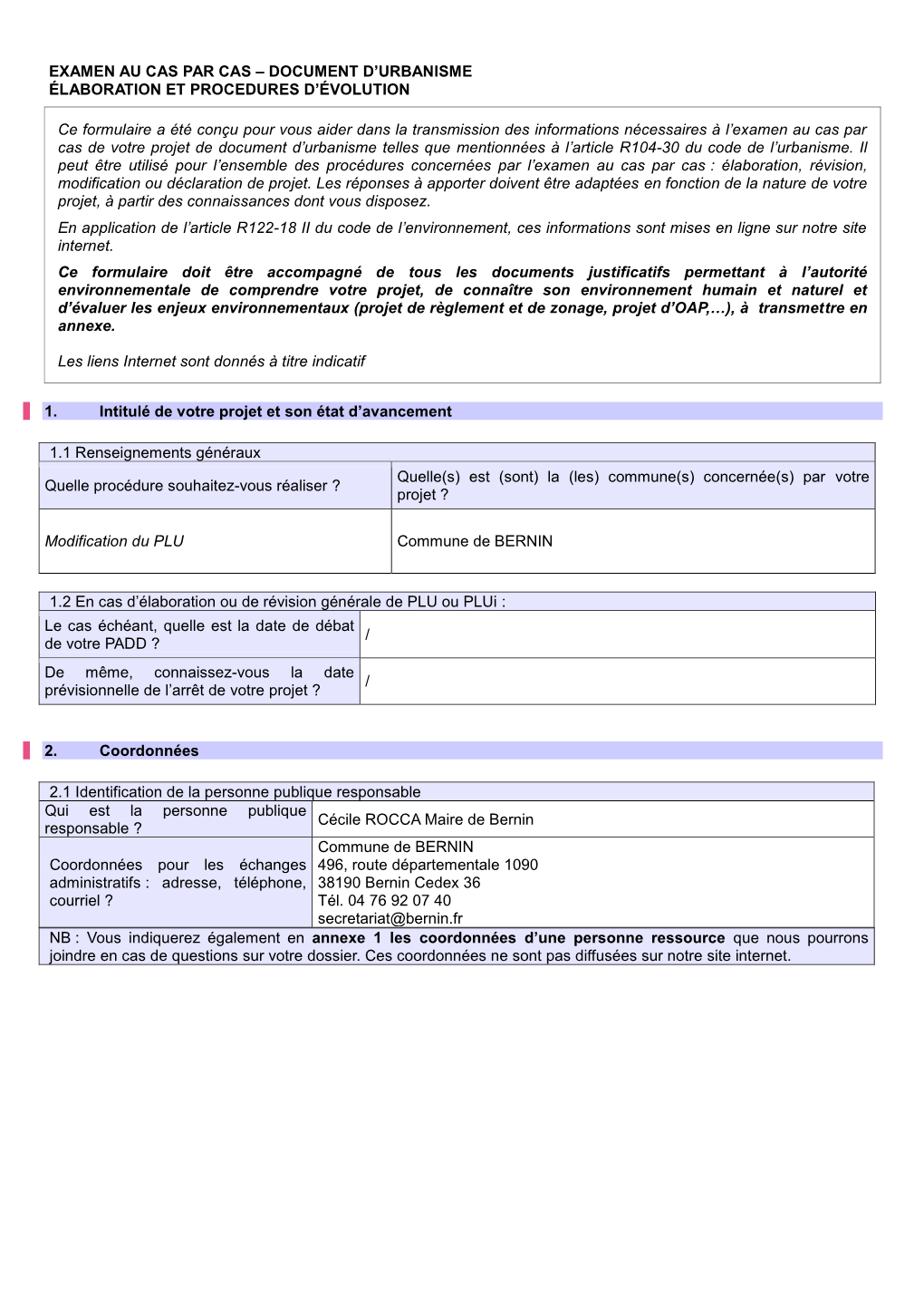 Examen Au Cas Par Cas – Document D'urbanisme