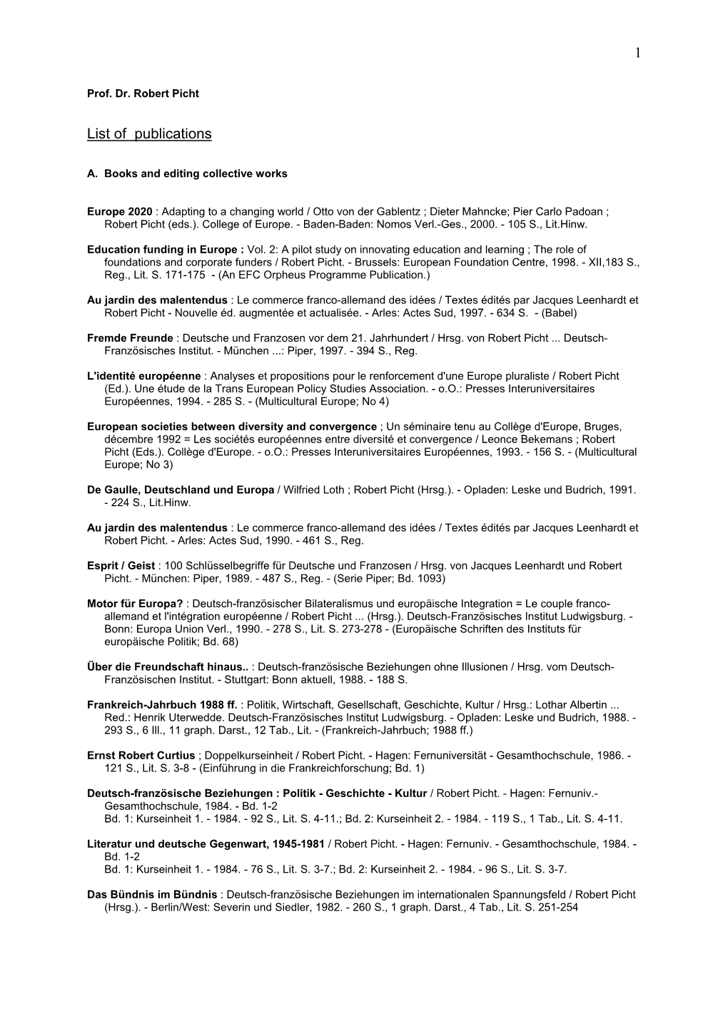 1 List of Publications