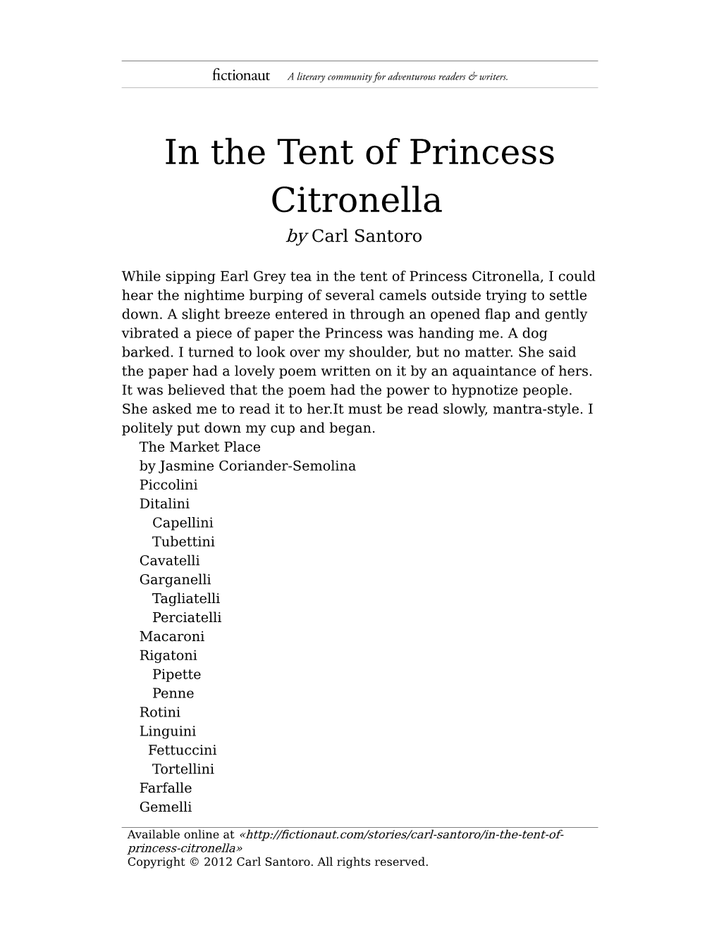 In the Tent of Princess Citronella by Carl Santoro