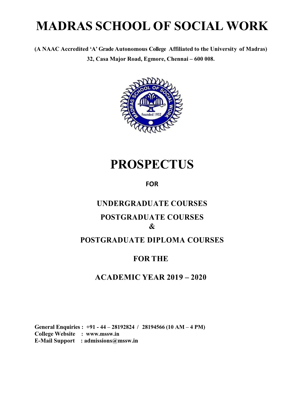 Madras School of Social Work Prospectus