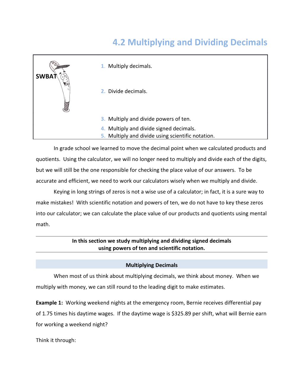 SECTION 4.2: Multiplying and Dividing Decimals