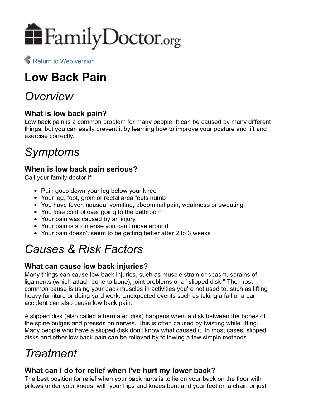 Low Back Pain | Overview