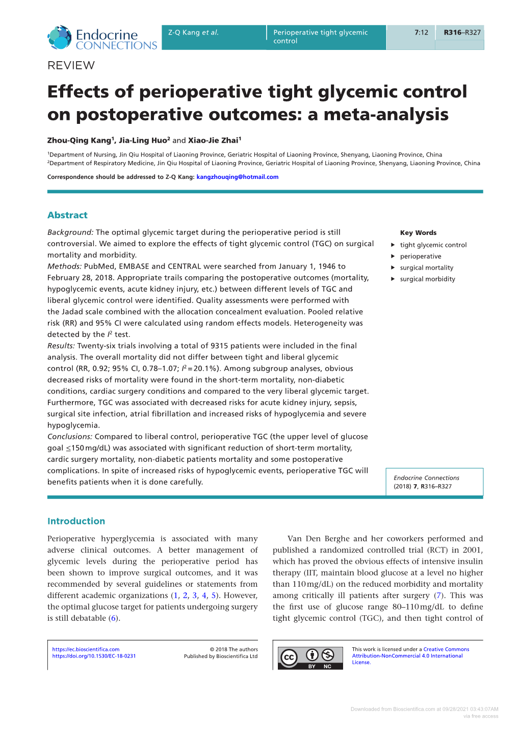 Effects of Perioperative Tight Glycemic Control on Postoperative Outcomes: a Meta-Analysis