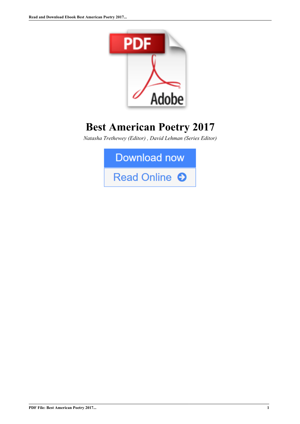 Best American Poetry 2017 by Natasha Trethewey (Editor) , David