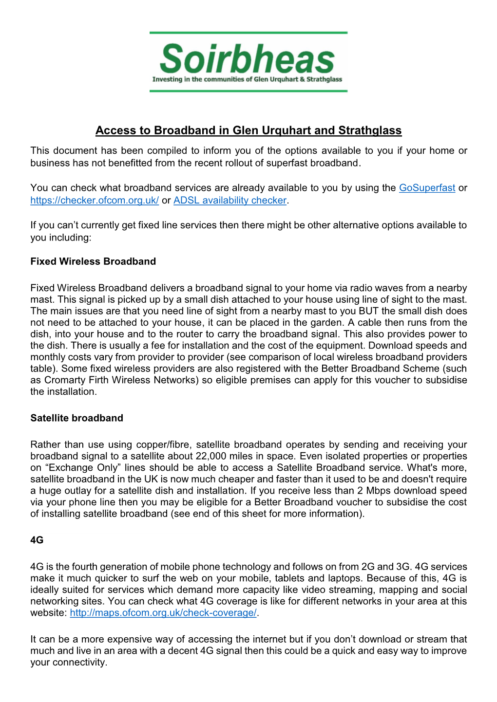 Access to Broadband in Glen Urquhart and Strathglass