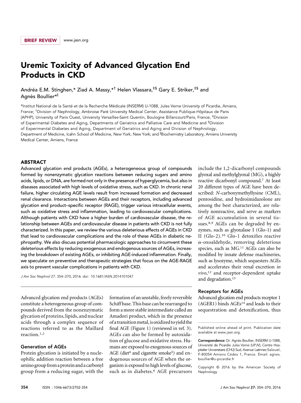 Uremic Toxicity of Advanced Glycation End Products in CKD
