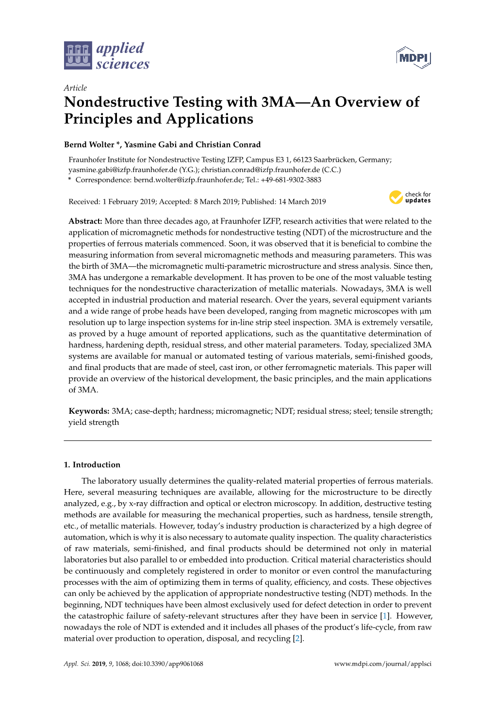 Nondestructive Testing with 3MA—An Overview of Principles and Applications