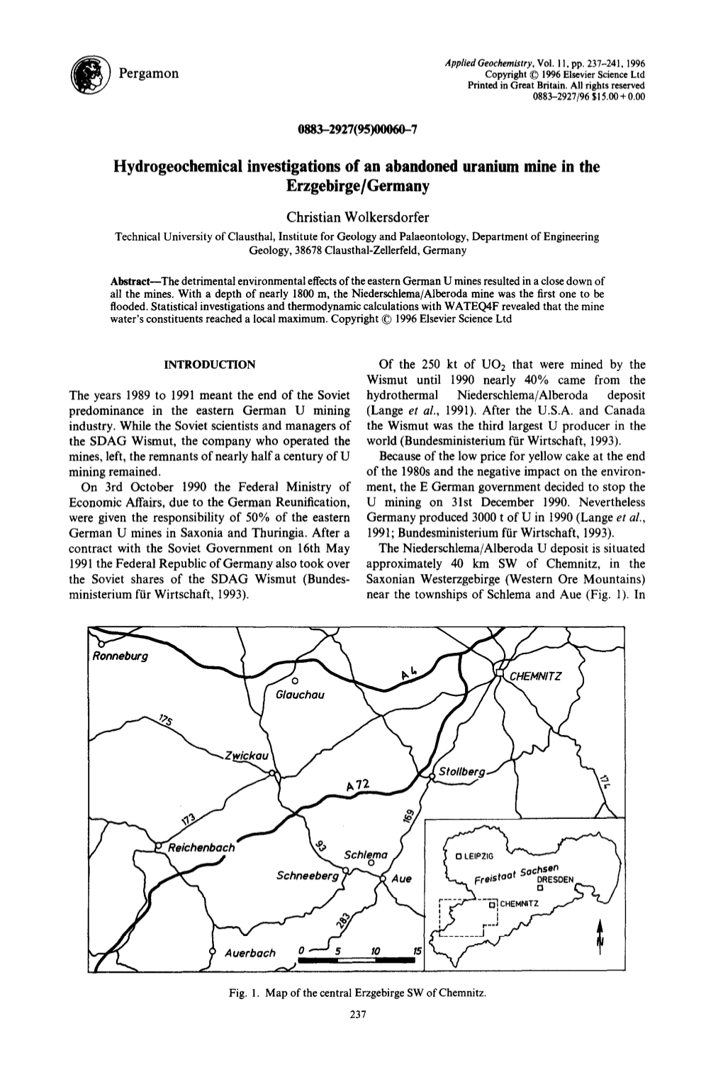 Hydrogeochemical Investigations of an Abandoned Uranium Mine in the Erzgebirge/Germany