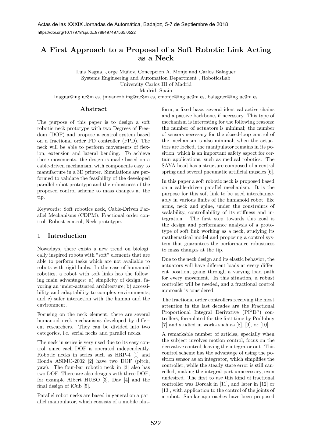 A First Approach to a Proposal of a Soft Robotic Link Acting As a Neck