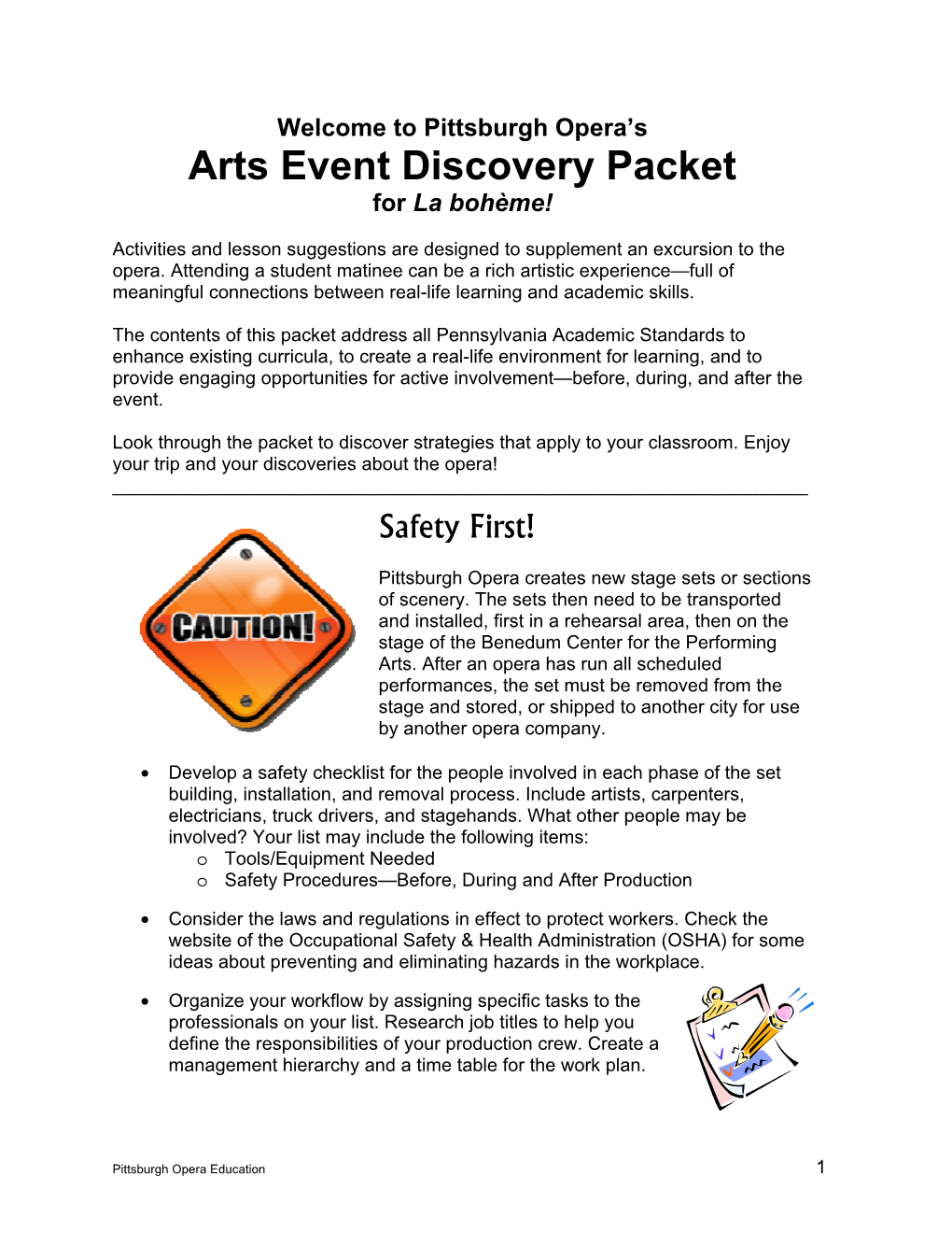 Arts Event Discovery Packet for La Bohème!