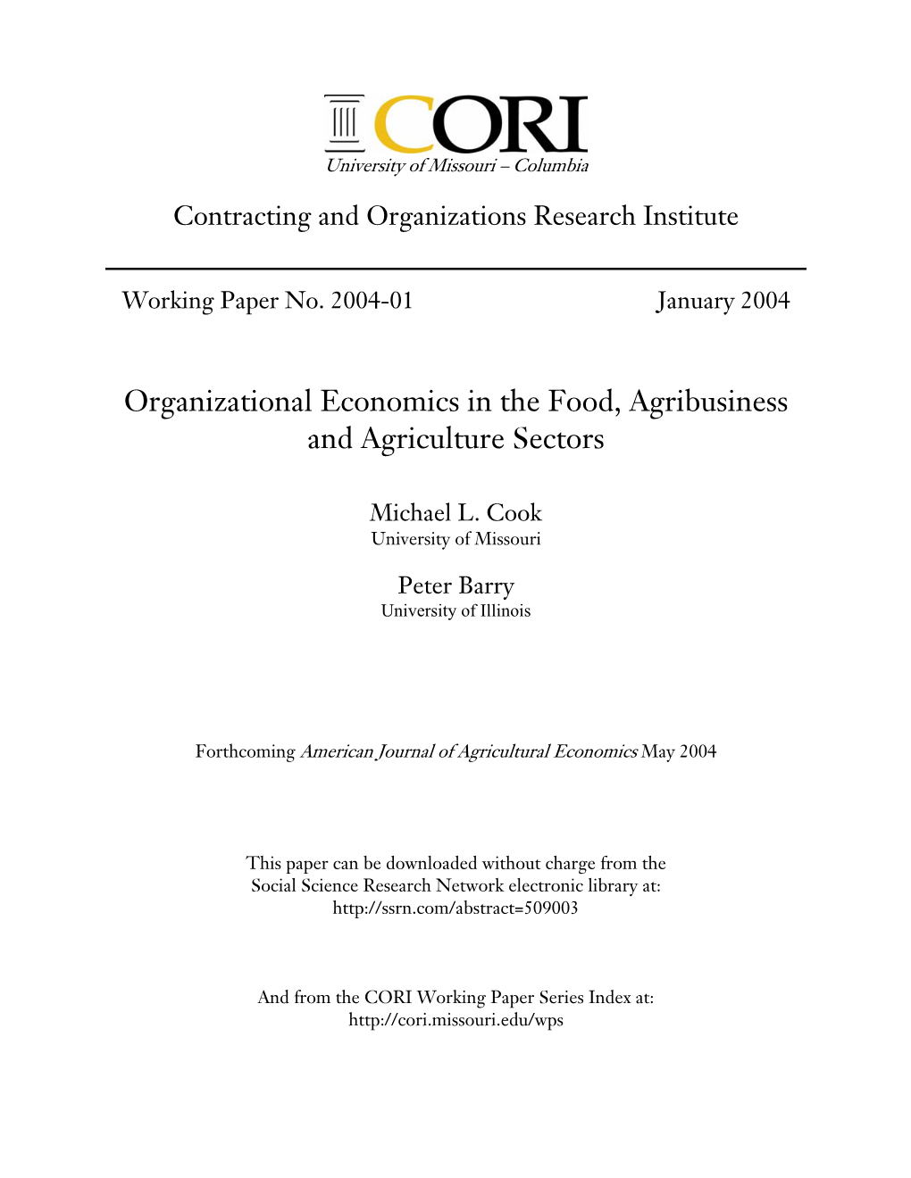 Organizational Economics in the Food, Agribusiness and Agriculture Sectors