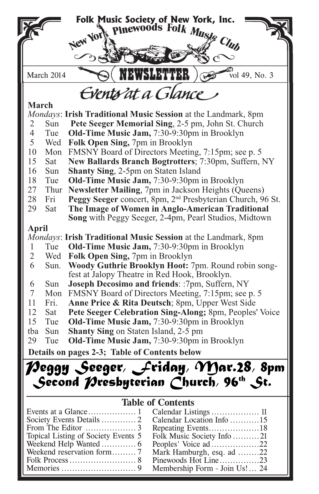 Peggy Seeger, Friday, Mar.28, 8Pm Second Presbyterian Church, 96Th St