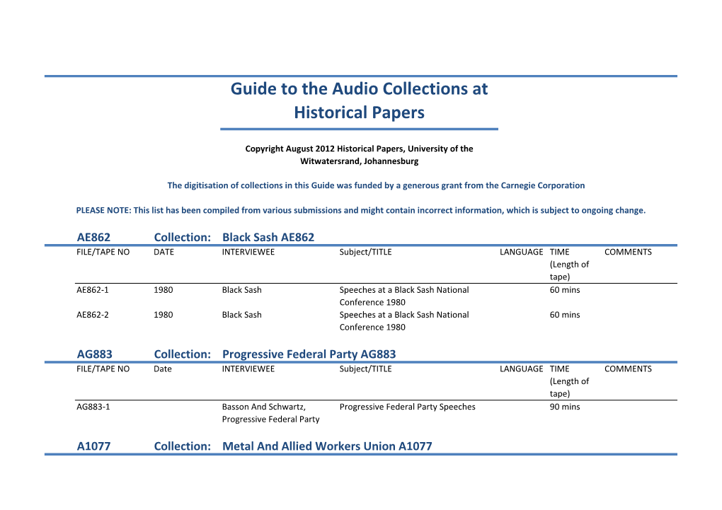 Guide to the Audio Collections at Historical Papers