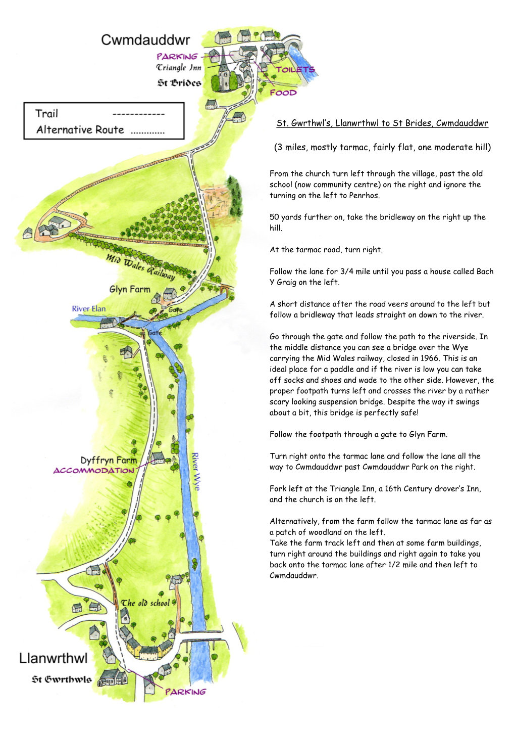 St Gwrthwls Llanwrthwl to St Brides Cwmdauddwr