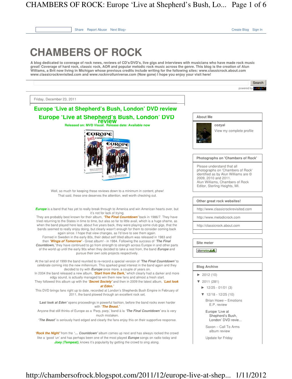 CHAMBERS of ROCK: Europe ‘Live at Shepherd ’S Bush, Lo