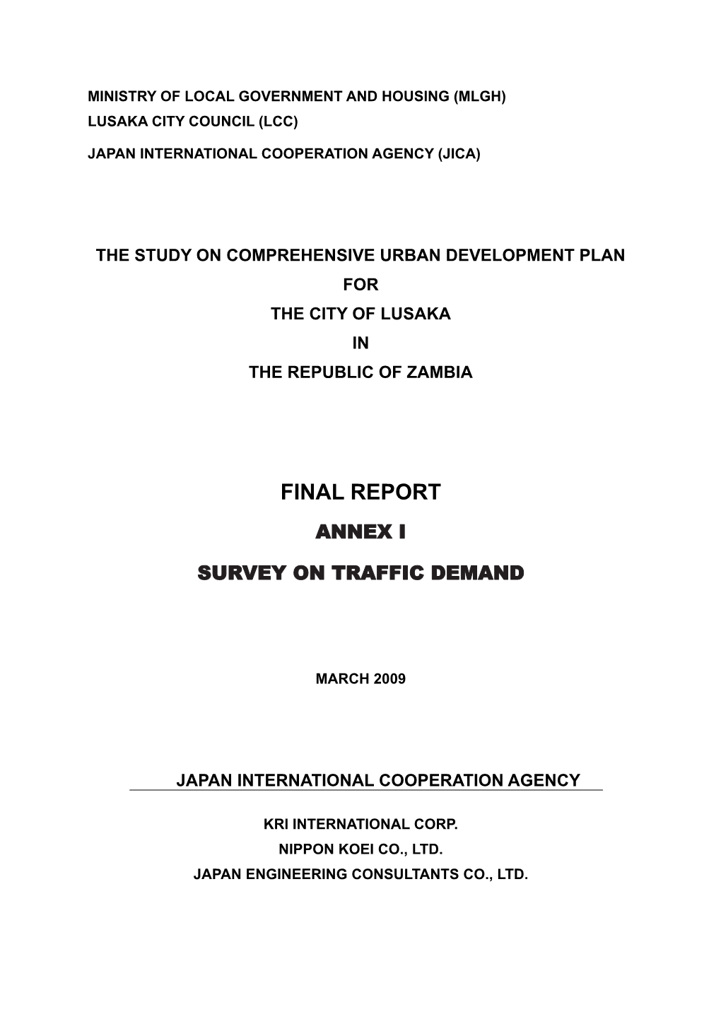 Final Report Final Report Voannexlume Iii Volume Iii Pre-Feasurveyibility S Ontu Dtrafficy of Pr Idemandority Project Pre-Feaibility Study of Priority Project