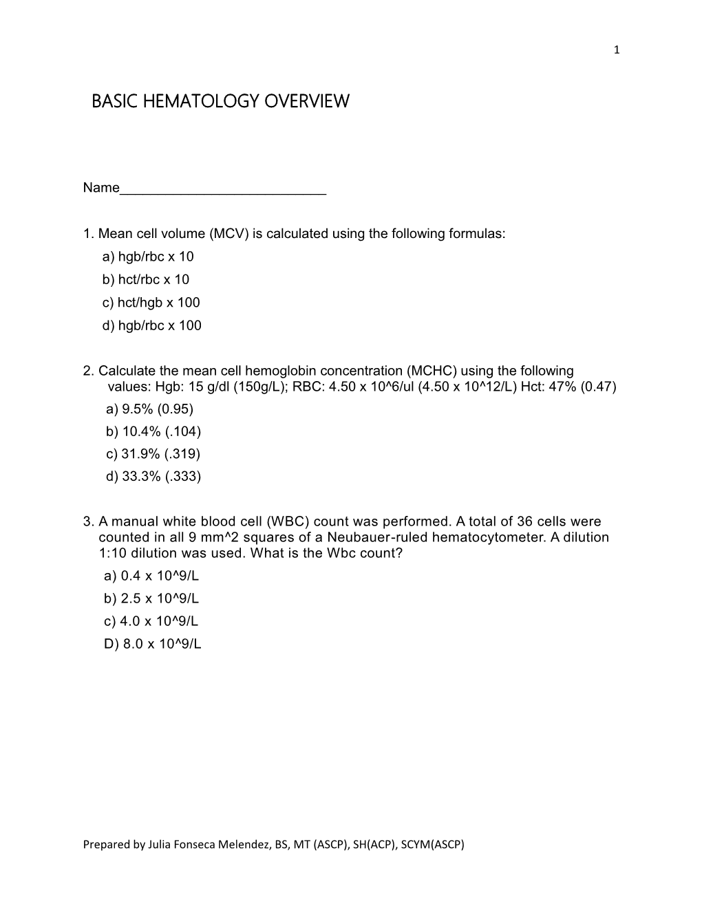 Basic Hematology Overview