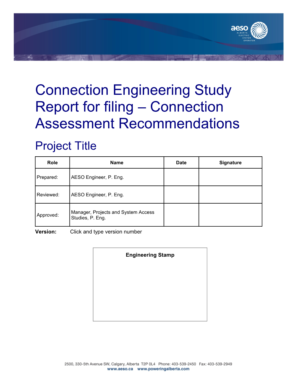 Engineering Study Report for AUC Application - Template