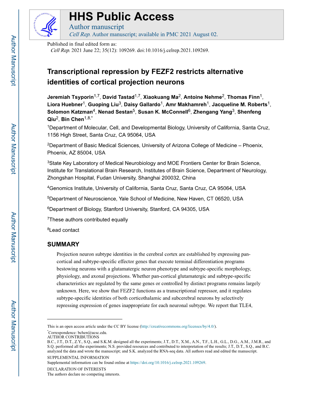 Transcriptional Repression by FEZF2 Restricts Alternative Identities of Cortical Projection Neurons