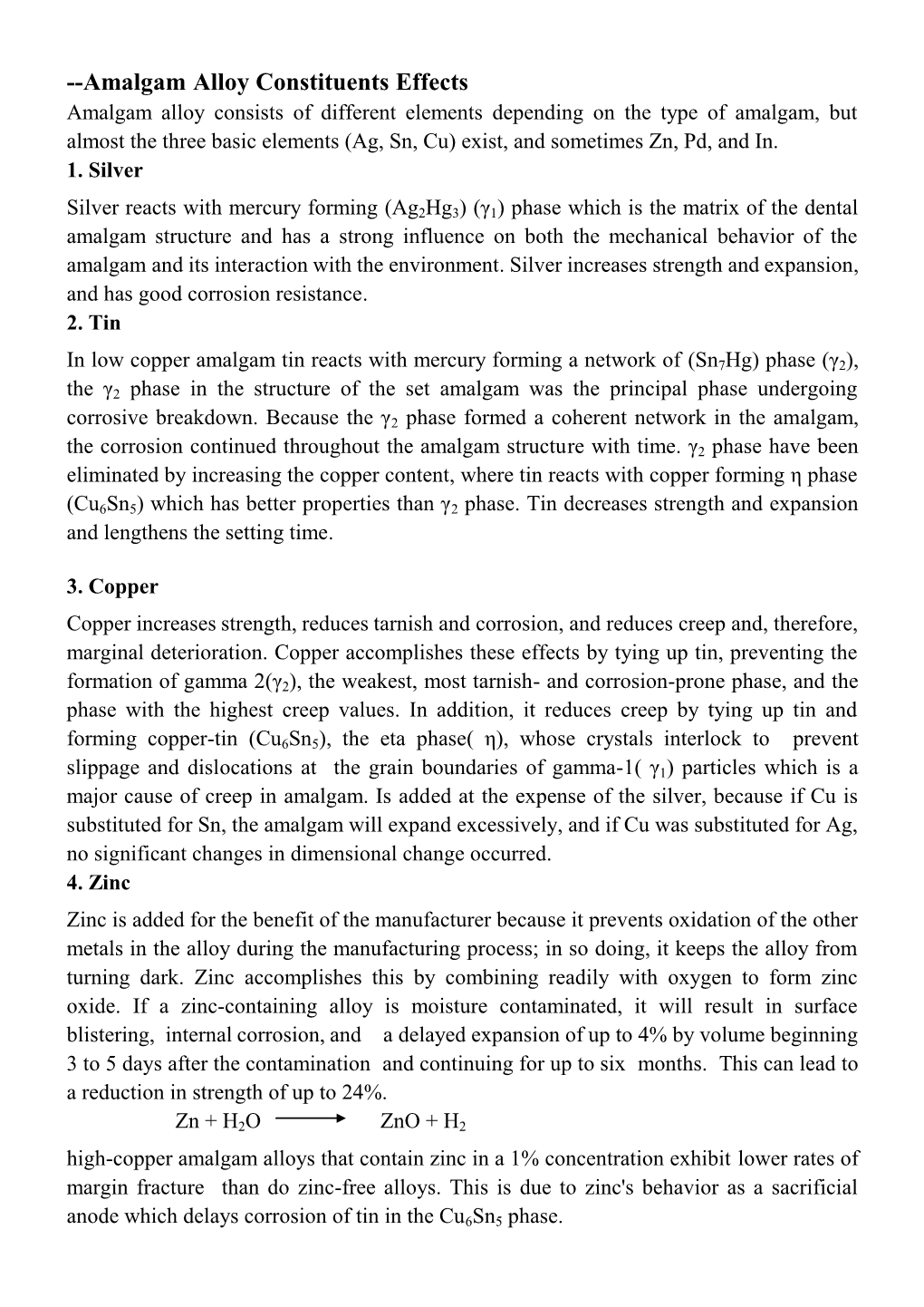 Amalgam Alloy Constituents Effects