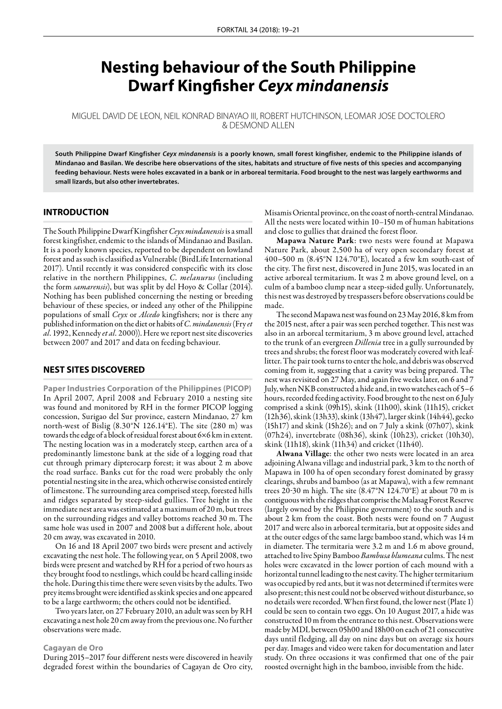 Nesting Behaviour of the South Philippine Dwarf Kingfisher Ceyx Mindanensis 21