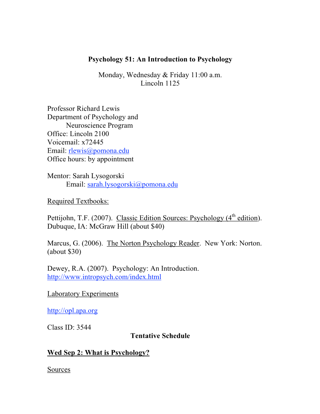 Psychology 51: an Introduction to Psychology