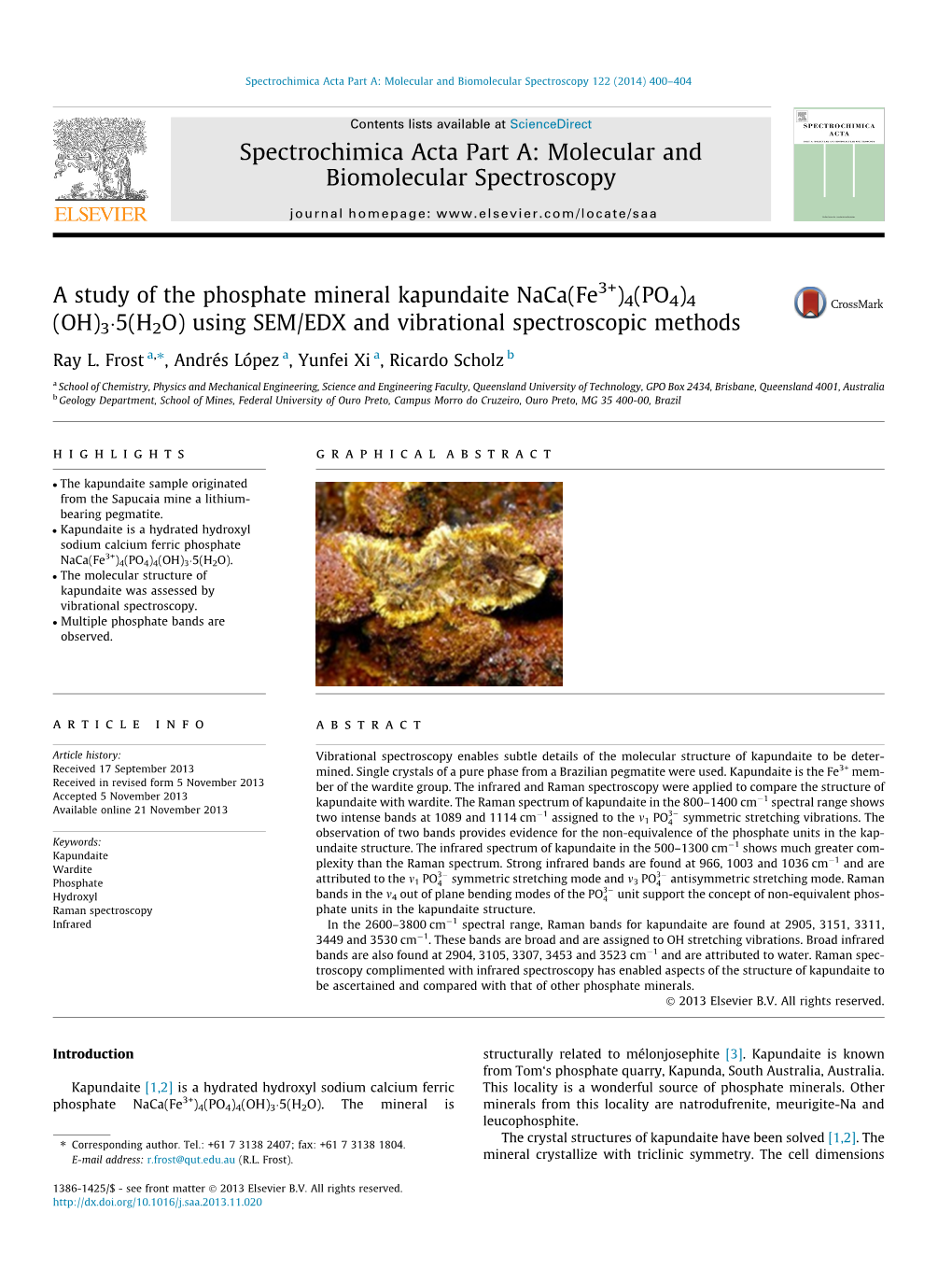 A Study of the Phosphate Mineral Kapundaite Naca(Fe3+)4(PO4)4