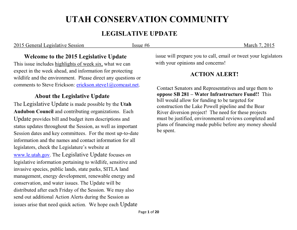 Utah Conservation Community Legislative Update