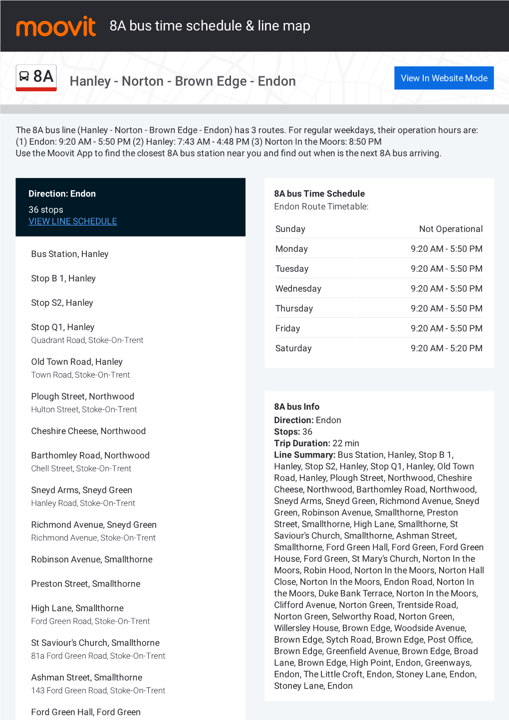 8A Bus Time Schedule & Line Route