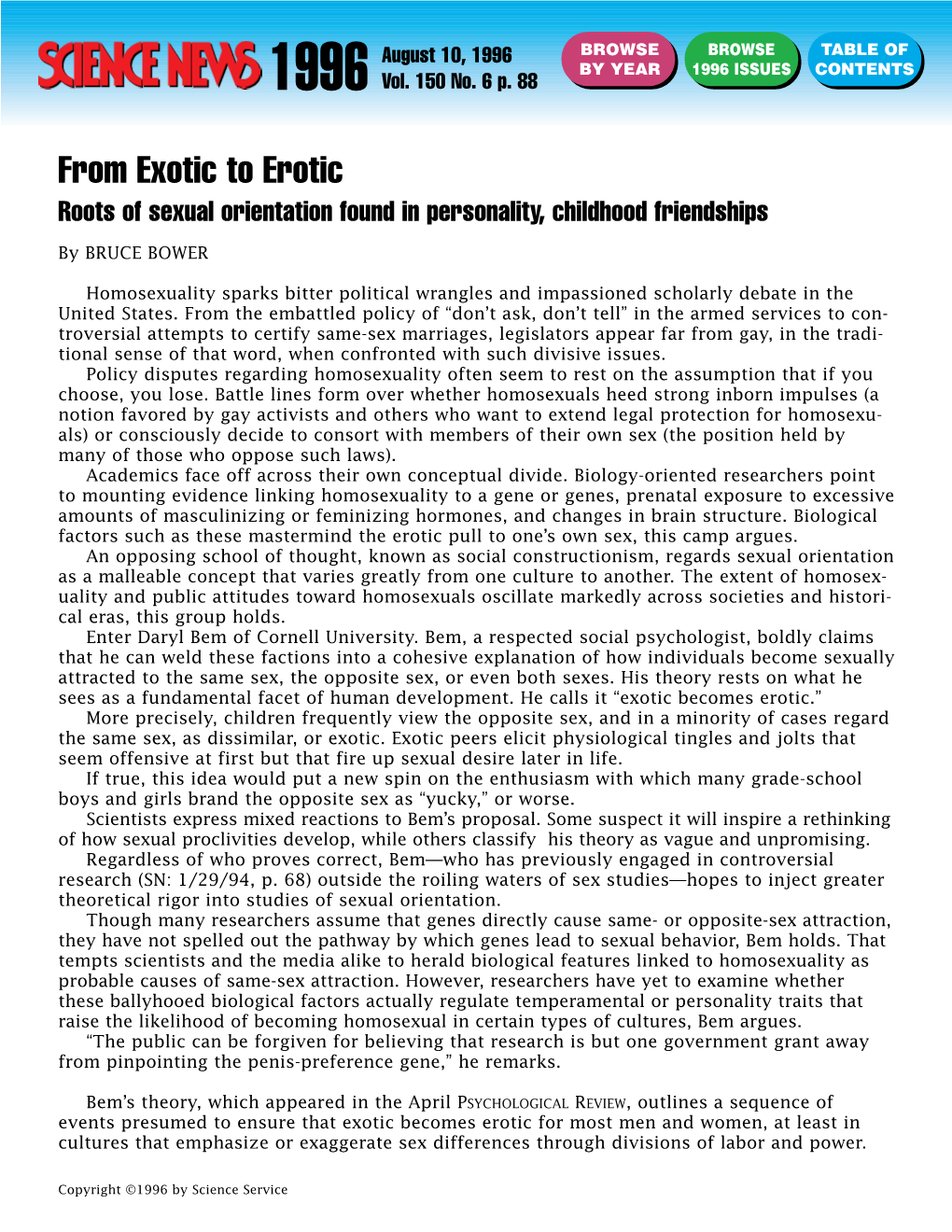 150-06 (8-10-96) from Exotic to Erotic: Roots of Sexual Orientation Found