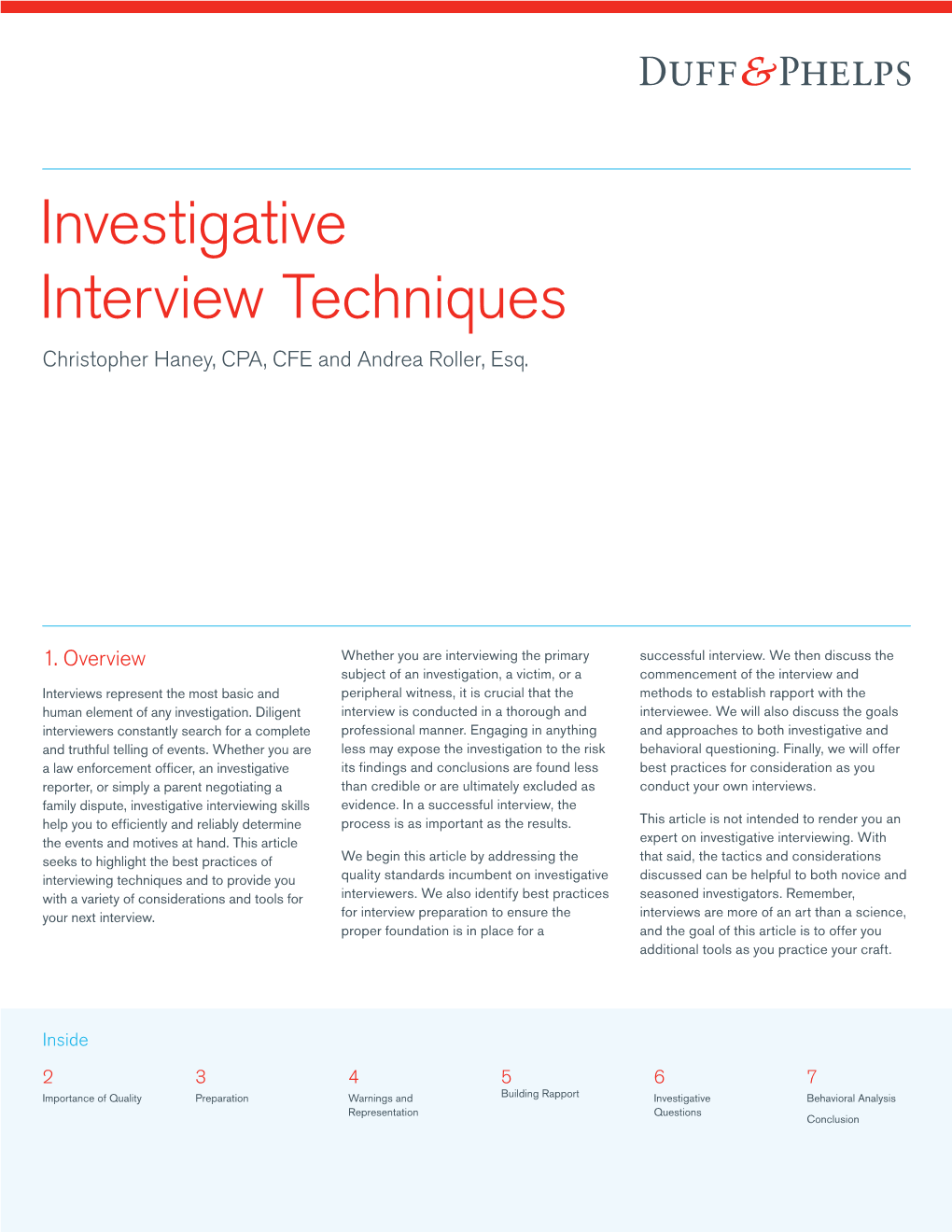 Investigative Interview Techniques Christopher Haney, CPA, CFE and Andrea Roller, Esq