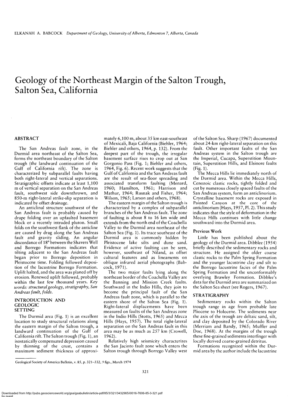 Geology of the Northeast Margin of the Salton Trough, Salton Sea, California