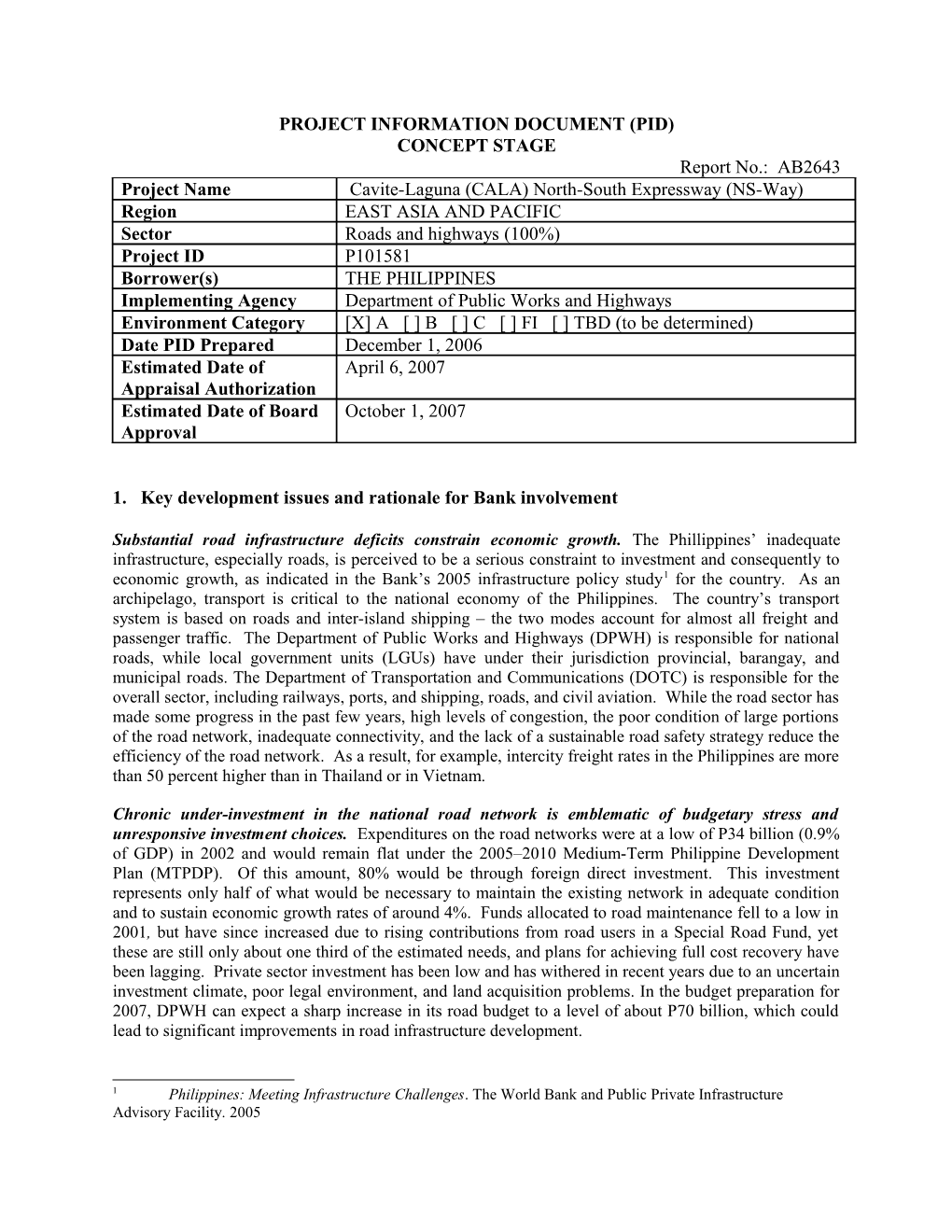 Project Information Document (Pid) s38