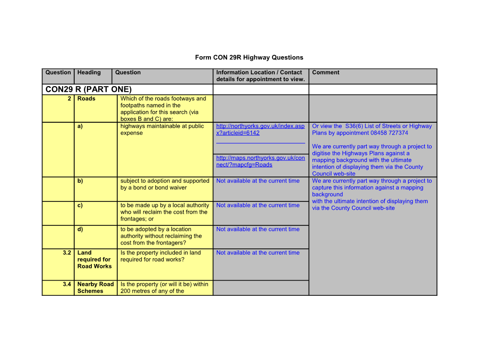 Form CON 29R Highway Questions