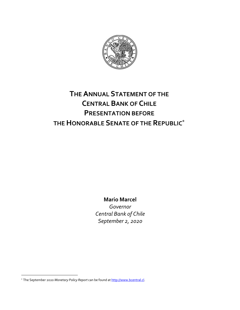 Mario Marcel: Chile's September 2020 Monetary Policy Report