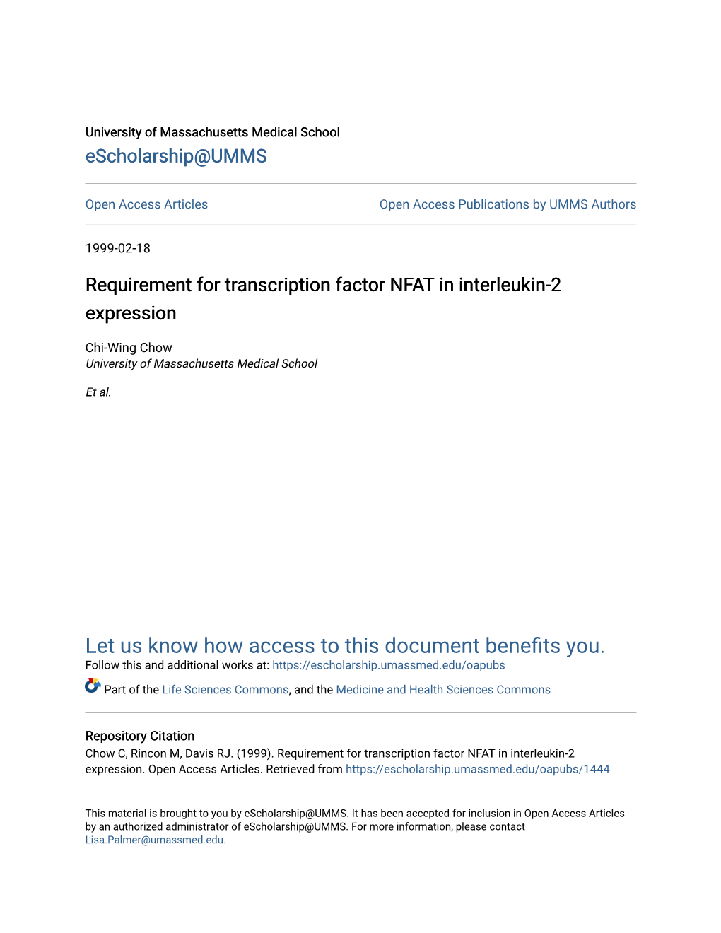 Requirement for Transcription Factor NFAT in Interleukin-2 Expression