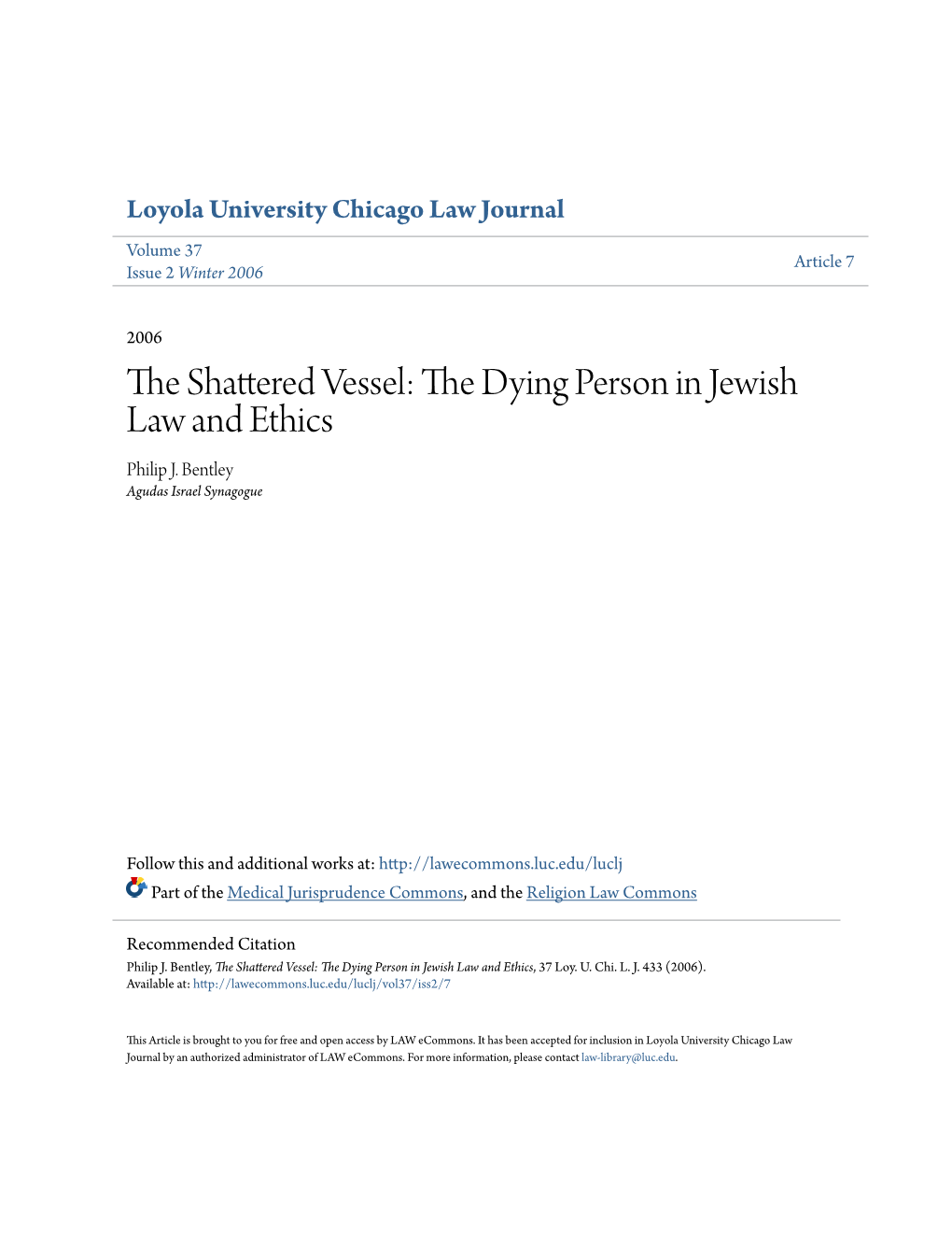 The Dying Person in Jewish Law and Ethics Philip J