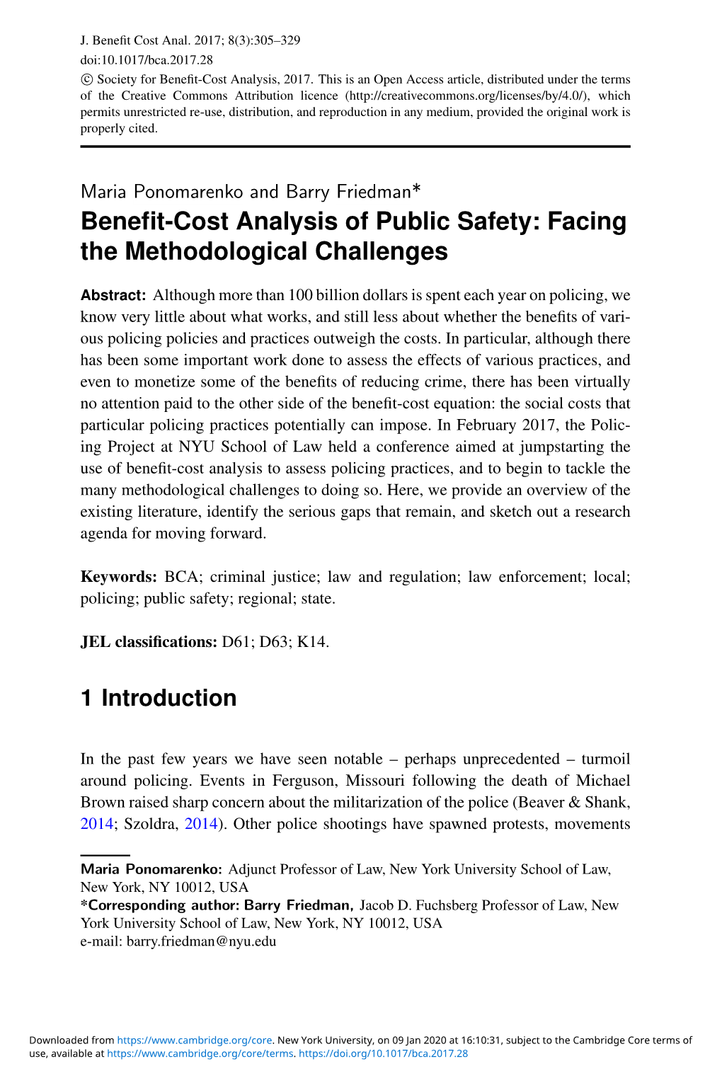 Benefit-Cost Analysis of Public Safety