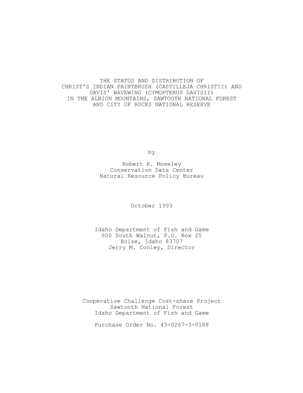 The Status and Distribution of Christ's Indian