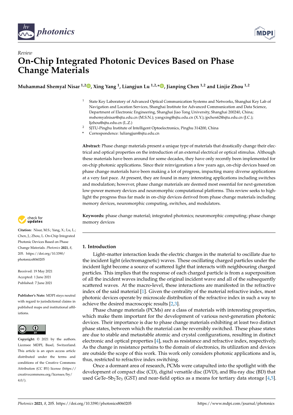 On-Chip Integrated Photonic Devices Based on Phase Change Materials