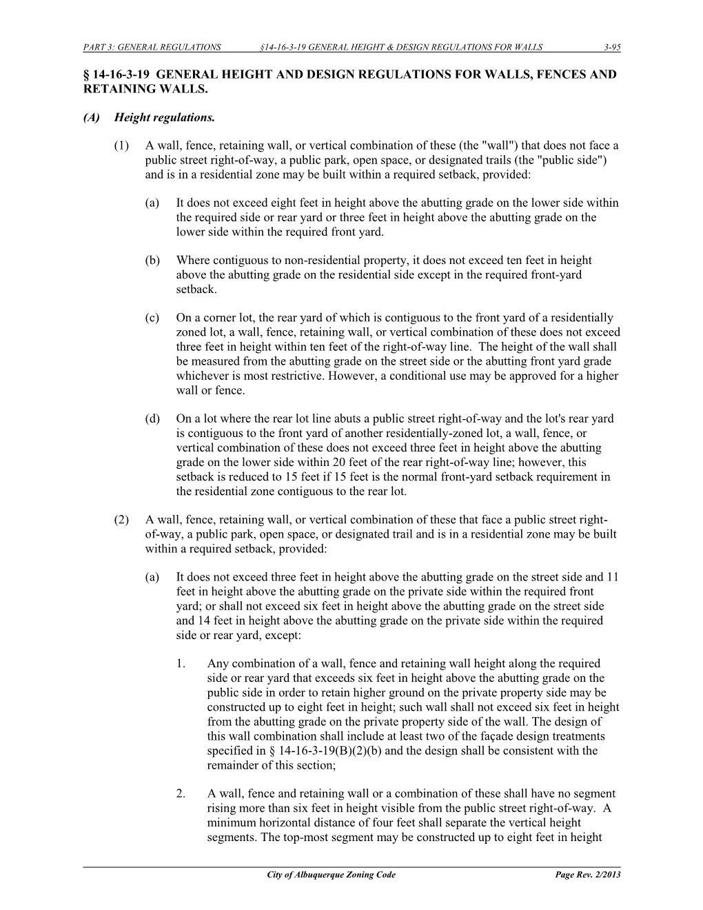 14-16-3-19 General Height and Design Regulations for Walls, Fences and Retaining Walls