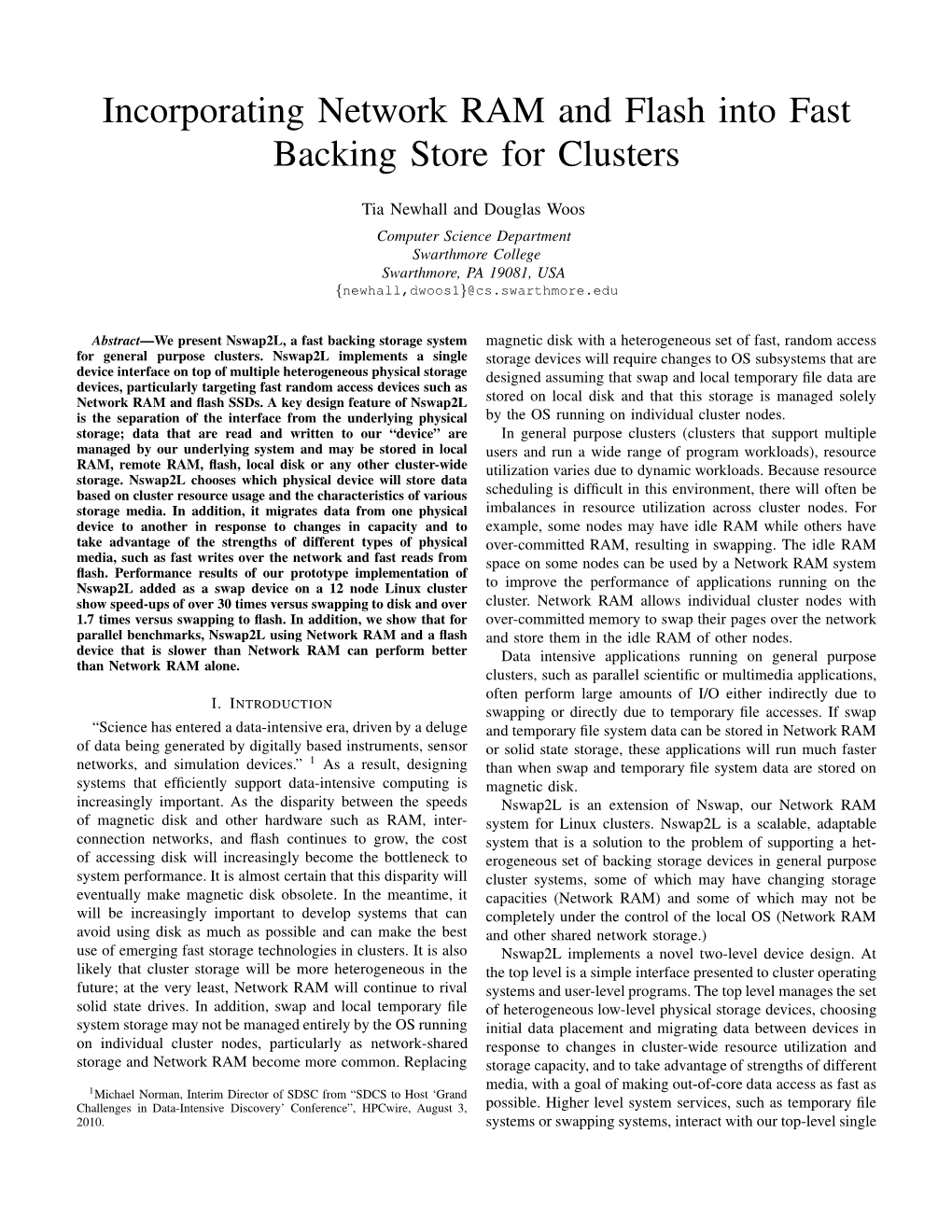 Incorporating Network RAM and Flash Into Fast Backing Store for Clusters