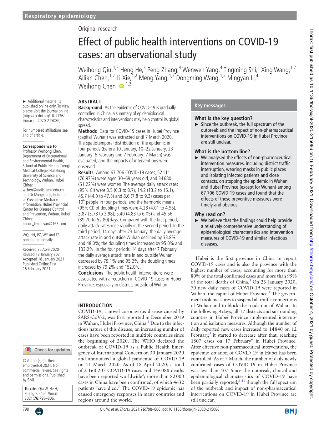 Effect of Public Health Interventions on COVID-19 Cases