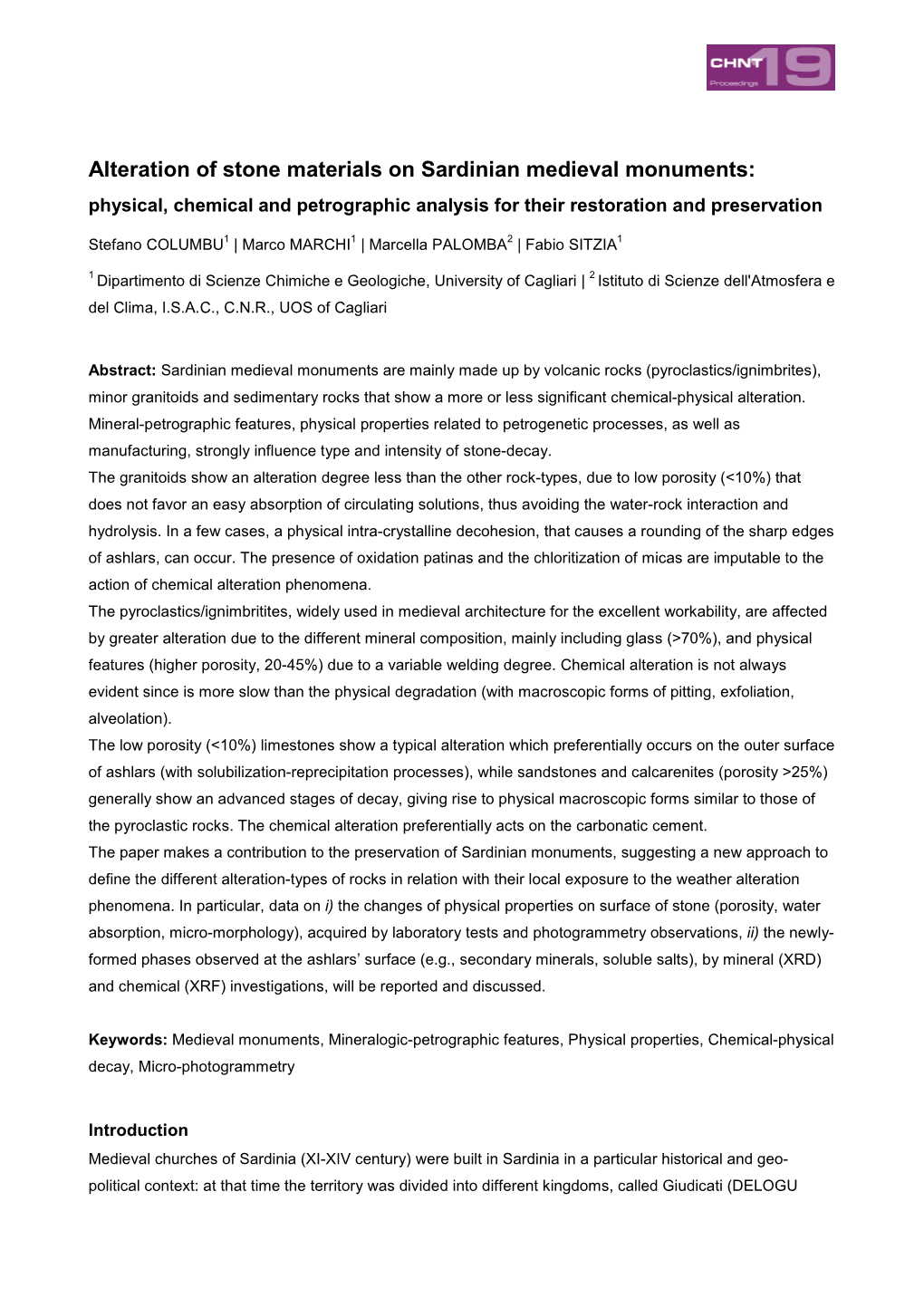 Alteration of Stone Materials on Sardinian Medieval Monuments: Physical, Chemical and Petrographic Analysis for Their Restoration and Preservation